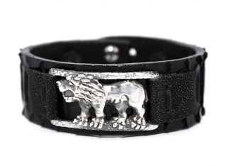 Лев - браслет из кожи питона с серебряной фигуркой льва