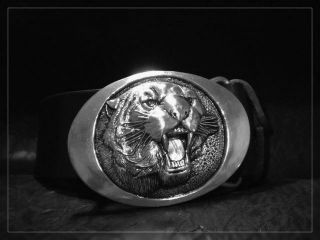Тигр - кожаный ремень ручной работы с тигром на бронзовой пряжке