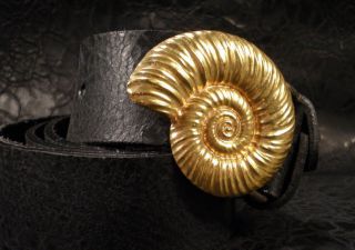 Золотая ракушка - женский кожаный ремень ручной работы с пряжкой в форме реликтовой ракушки.